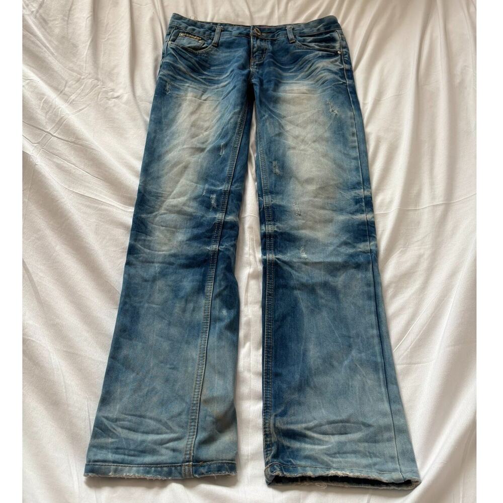Vintage Japanese Brand Ripped Faded Wash Low-rise Slim Denim Blue Jeans size 29